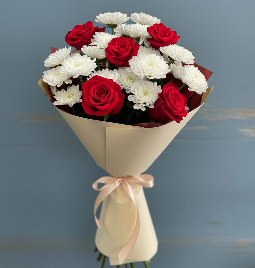 Букет цветов из: Розы и Хризантемы в Долиновке