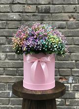 Цветочная композиция из Гипсофила и Розы в шляпной коробке в Долиновке