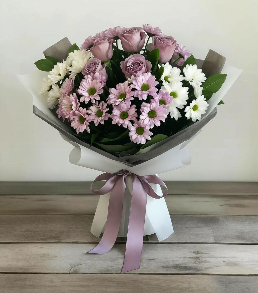 Букет цветов из: Хризантемы и Розы в Долиновке