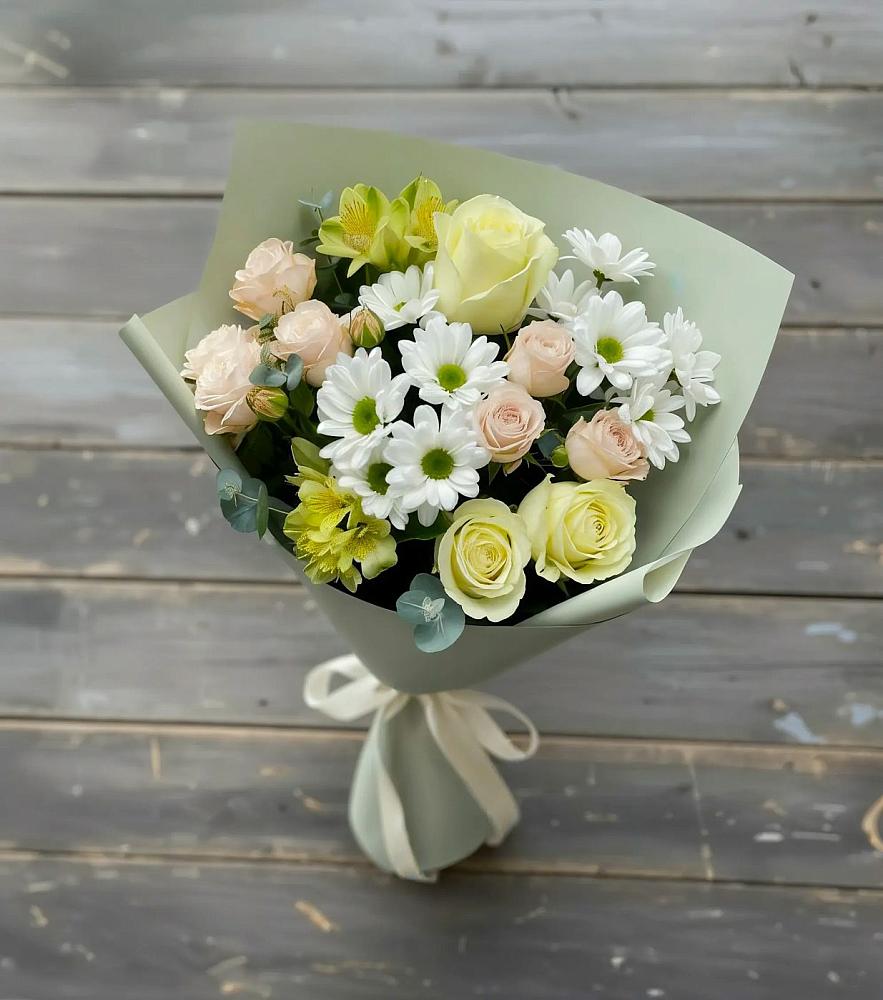 Букет цветов из: Альстромерии, Розы и Хризантемы в Долиновке