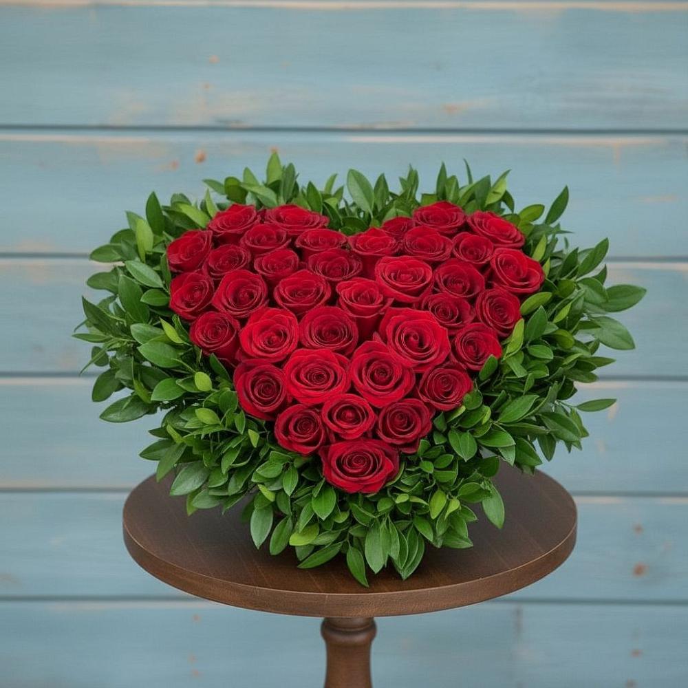 Цветочная композиция из Розы в виде сердца в Долиновке