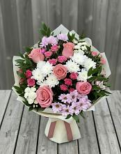 Букет цветов из:  Альстромерии, Гвоздики, Розы и Хризантемы в Долиновке