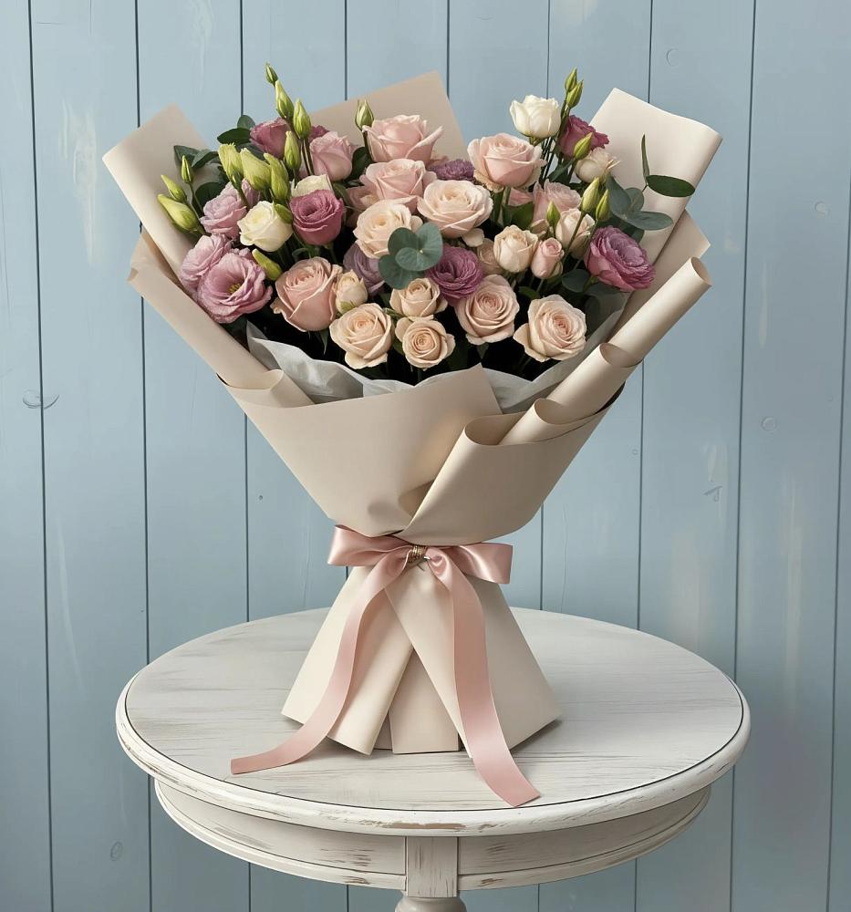 Букет цветов из: Розы и Лизиантусы в Долиновке